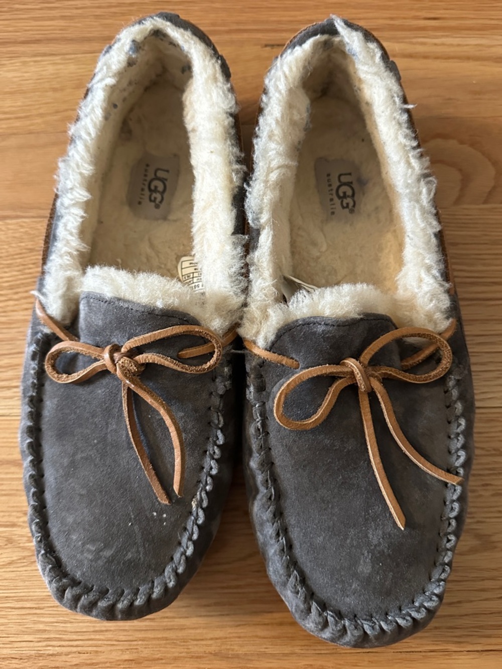 UGG Grey Shearling Lined Slippers, Size 10